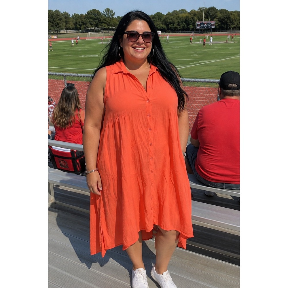 Ashley Stewart Coral Orange Sleeveless Button Down Shirt Dress Plus Size 22
